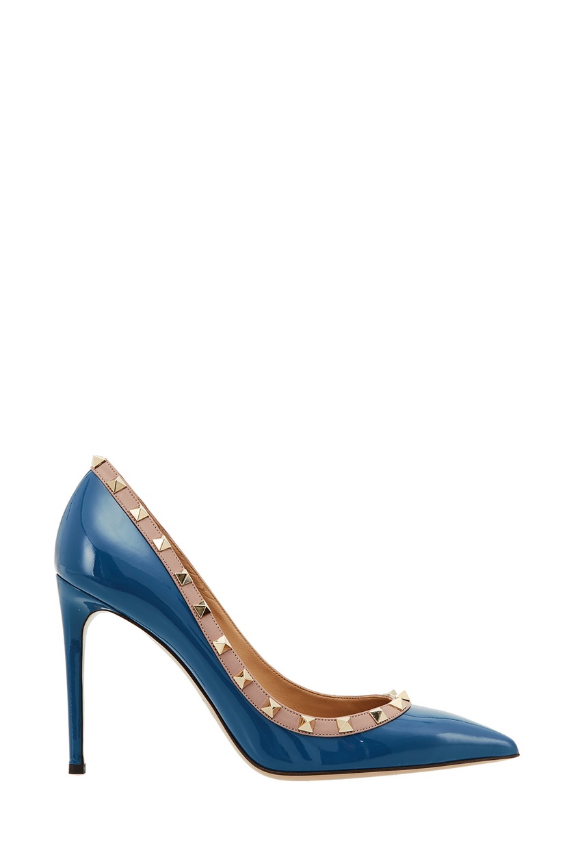фото Синие лакированные туфли с шипами valentino