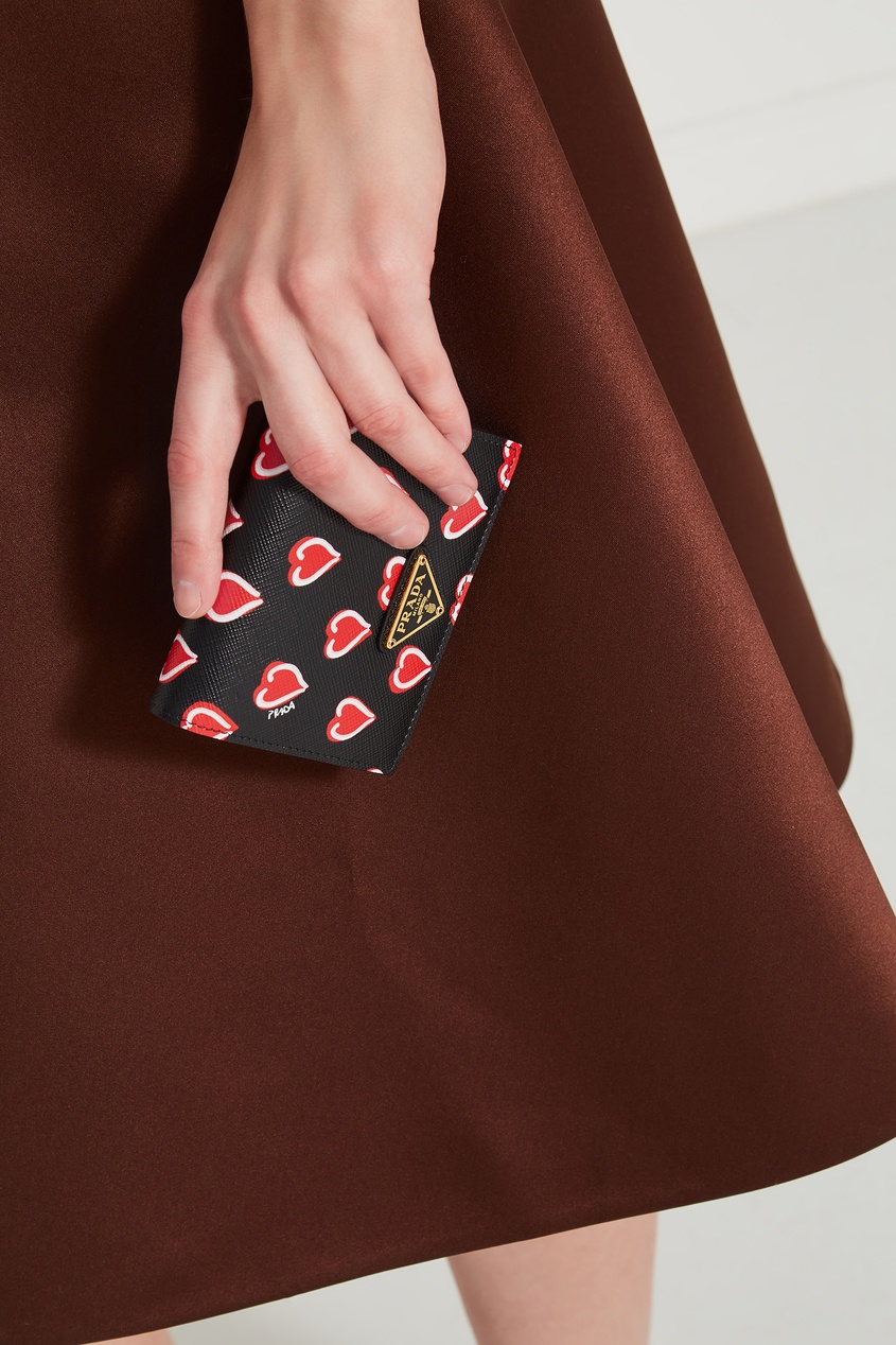фото Компактный кошелек с принтом и логотипом Prada