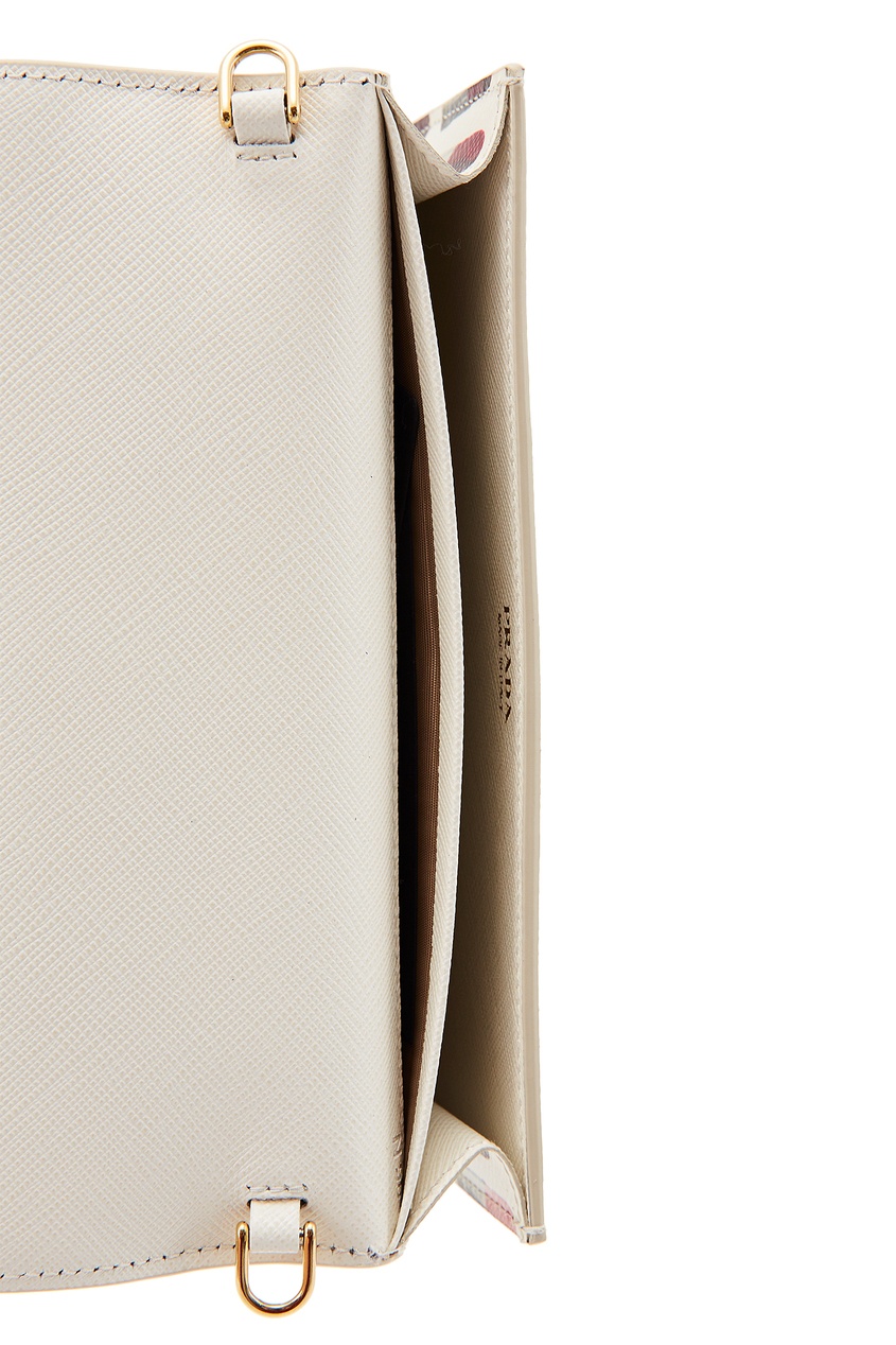 фото Белая кожаная мини-сумка с принтом Prada
