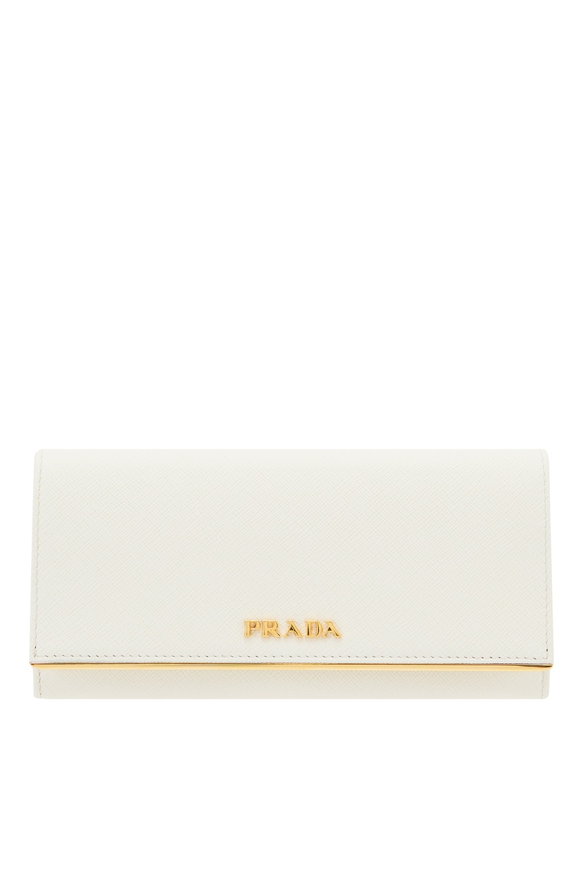 фото Белый кошелек с золотистым кантом Prada