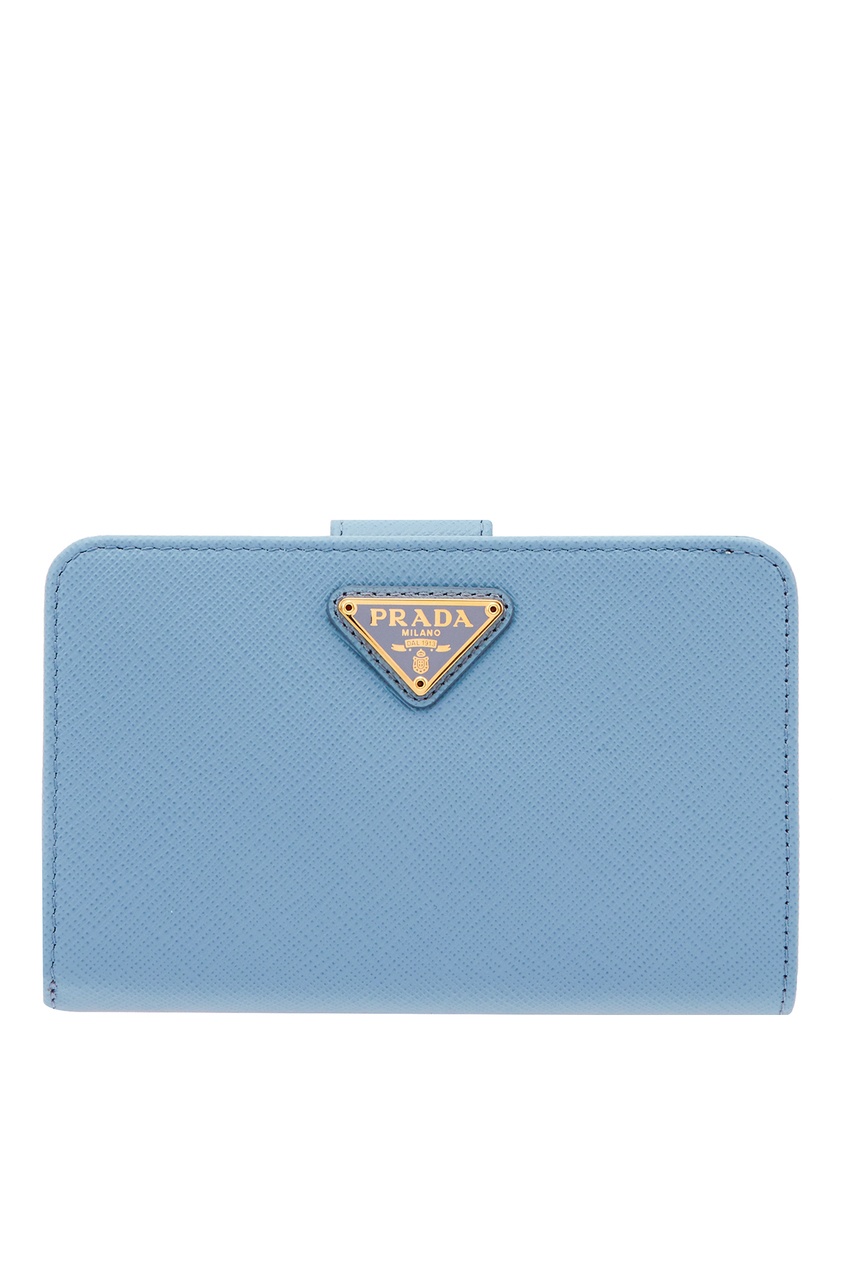 фото Голубой кожаный кошелек среднего размера Prada