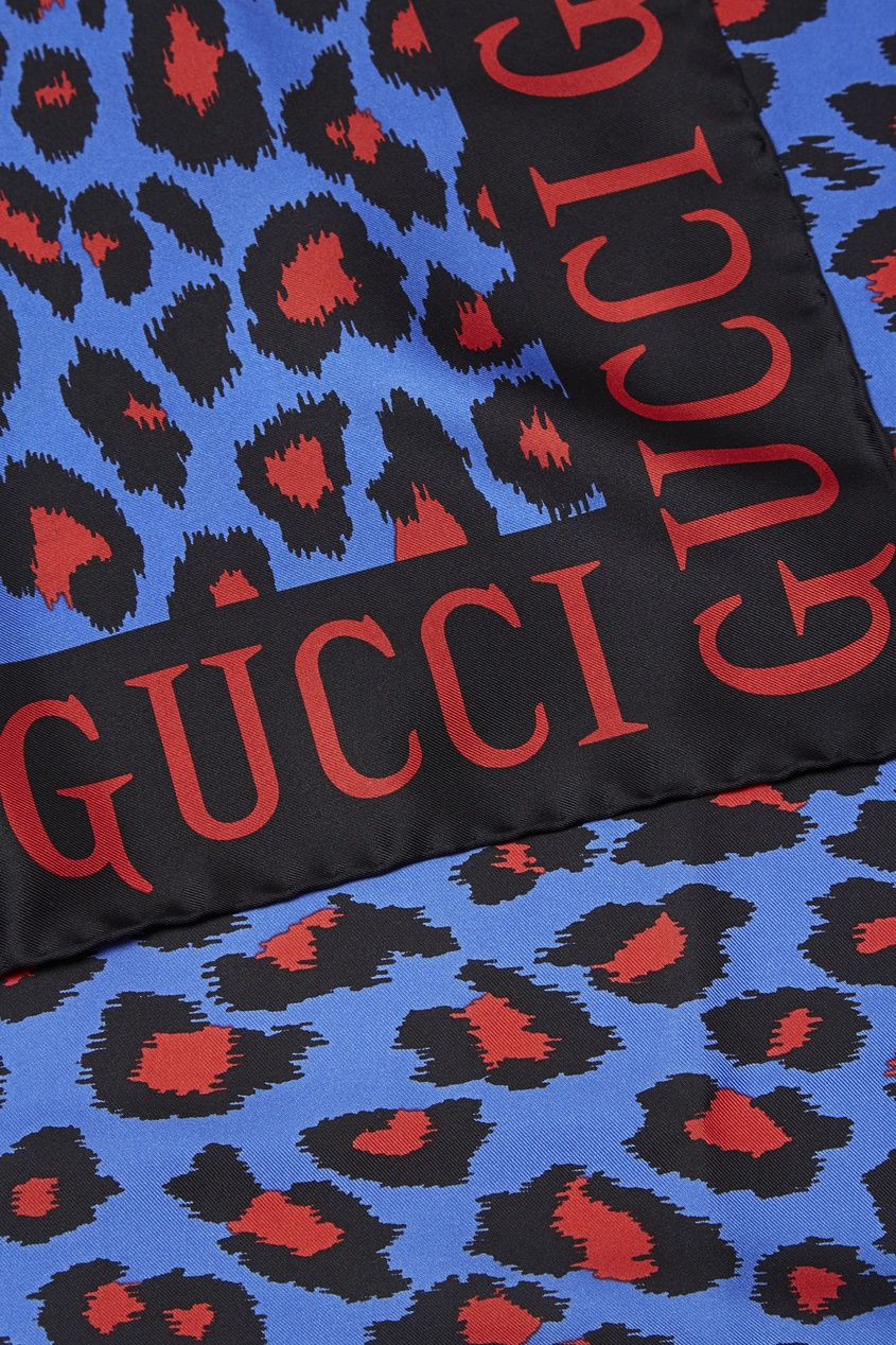 фото Платок с леопардовым принтом и логотипами Gucci