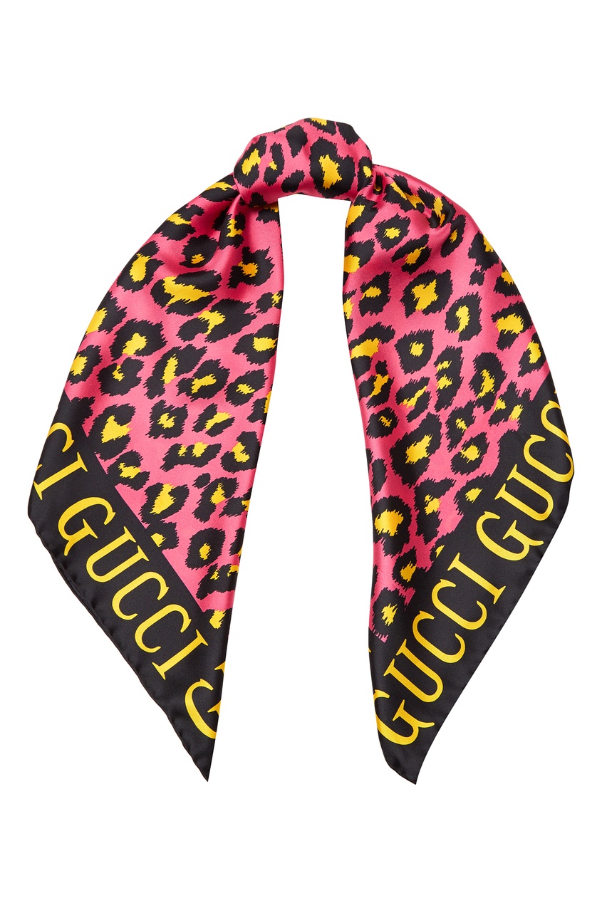 фото Платок цвета фуксия с леопардовым принтом Gucci
