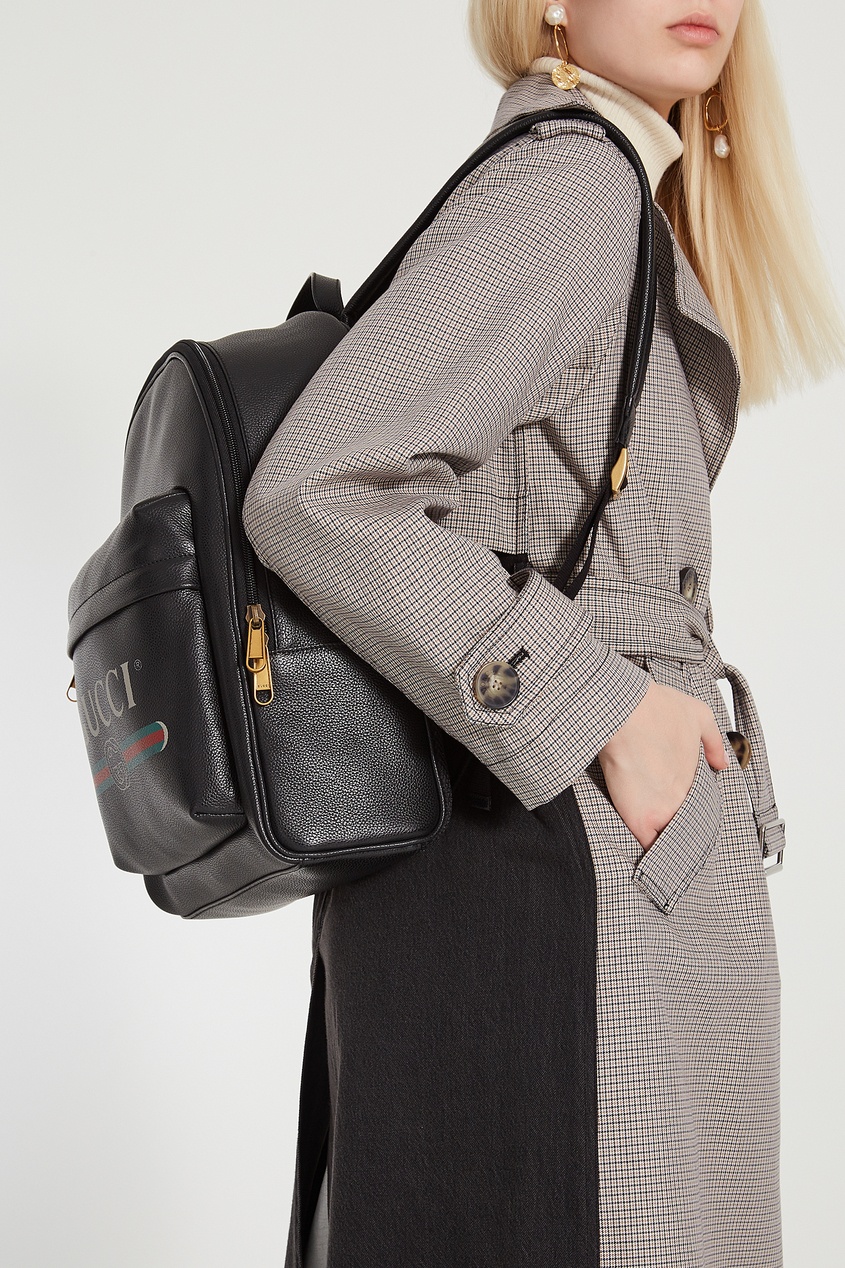 фото Черный рюкзак с винтажным логотипом gucci