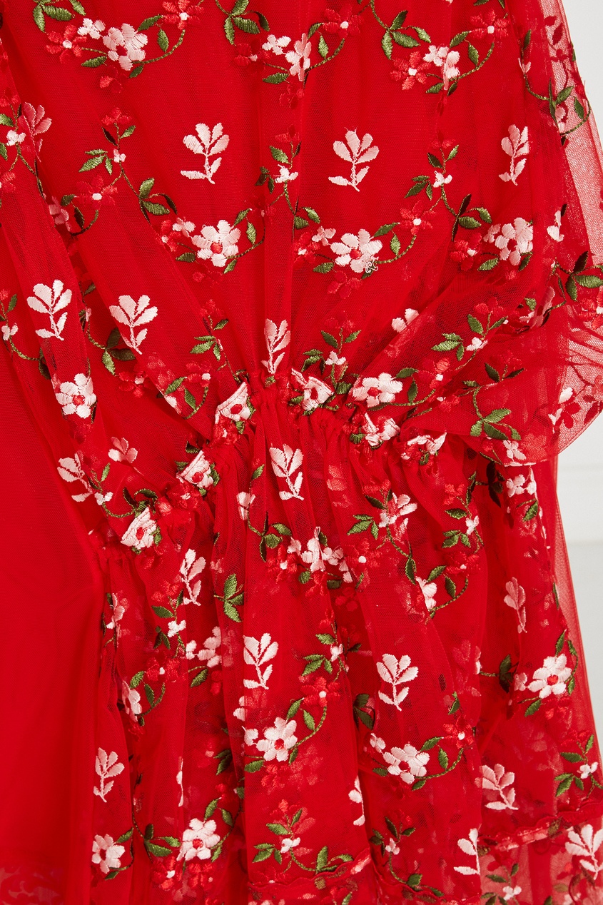 фото Красное платье из тюля с цветочной вышивкой simone rocha