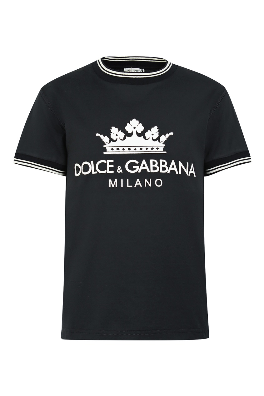фото Синяя футболка с контрастным принтом dolce&gabbana