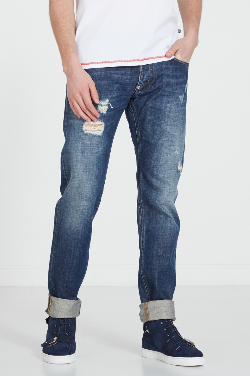 фото Синие джинсы с прорезями philipp plein