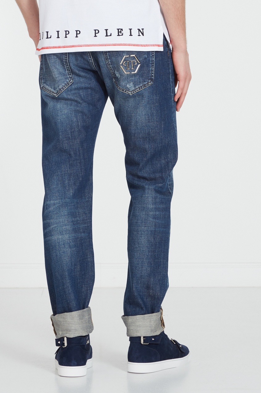 фото Синие джинсы с прорезями philipp plein