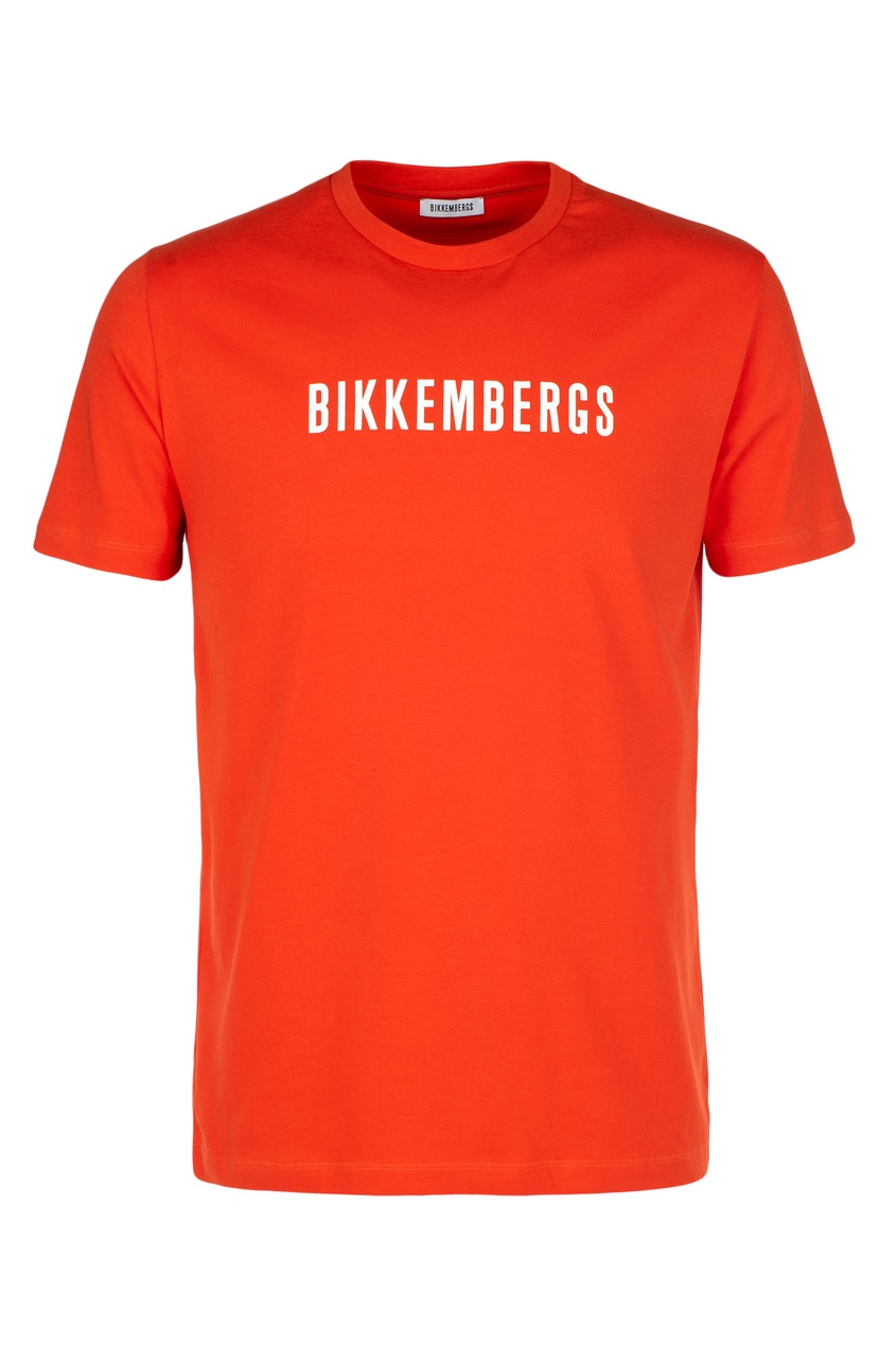 Оранжевая футболка с принтом от Dirk Bikkembergs