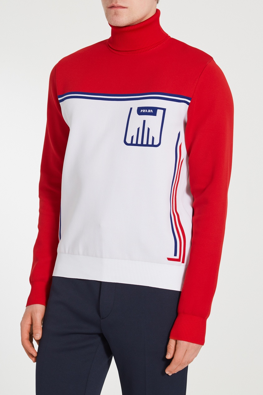 фото Красно-сине-белый свитер с логотипом prada
