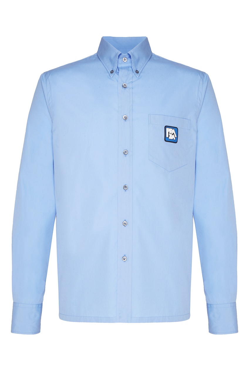 фото Голубая рубашка с нашивкой на кармане prada