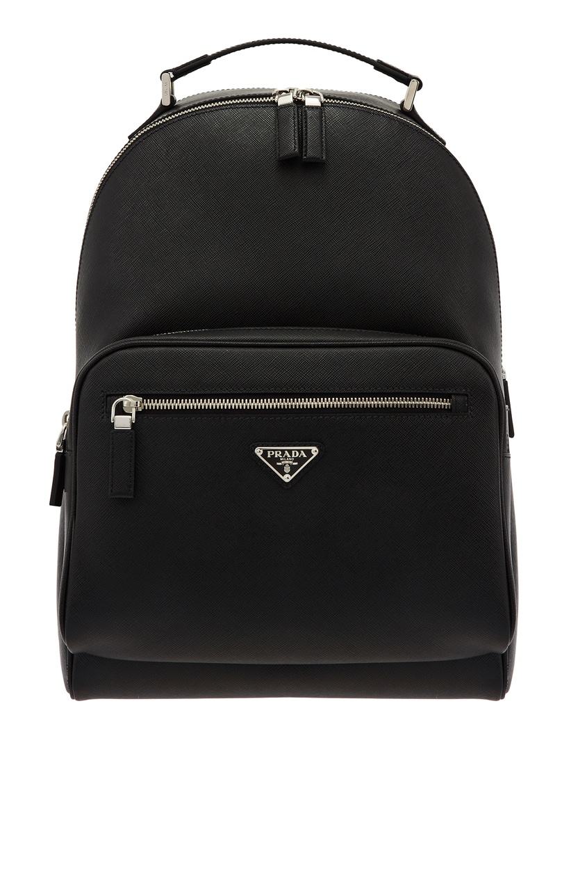 фото Кожаный рюкзак с треугольным логотипом Prada