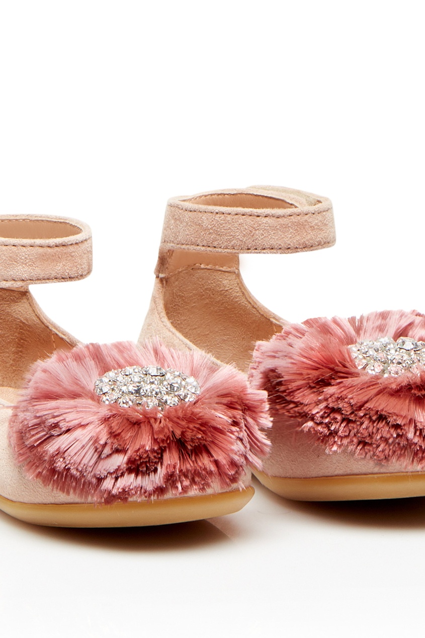 фото Детские балетки floral-embellished с аппликацией aquazzura kids