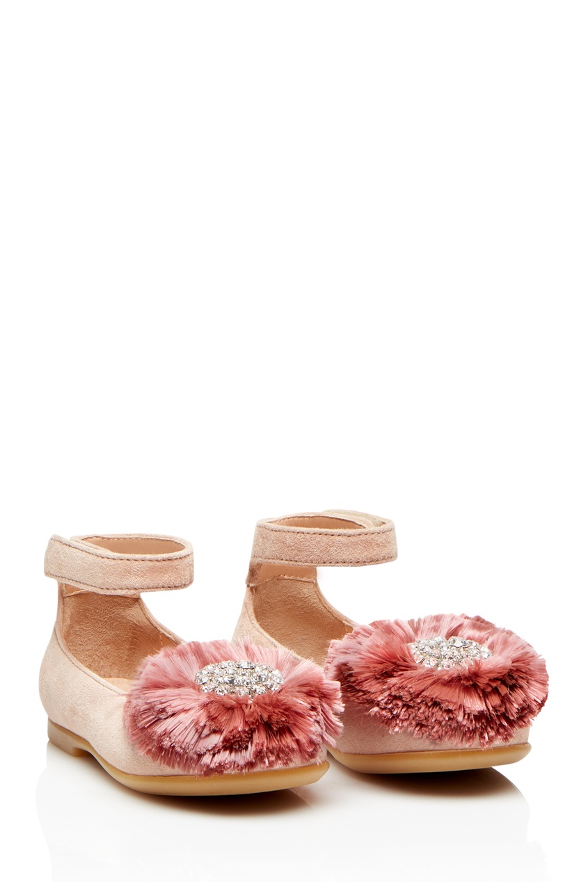 фото Детские балетки floral-embellished с аппликацией aquazzura kids