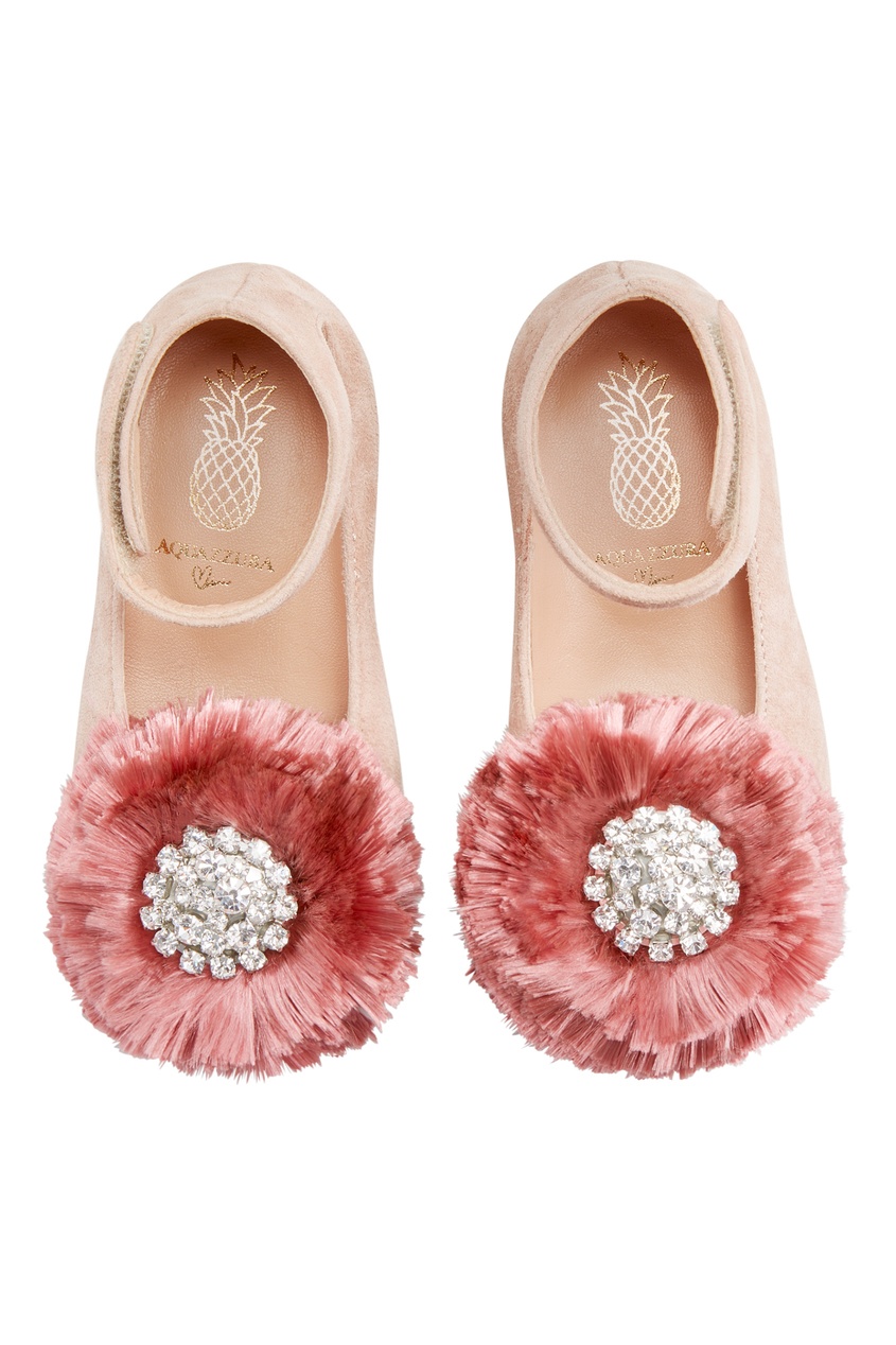 фото Детские балетки floral-embellished с аппликацией aquazzura kids