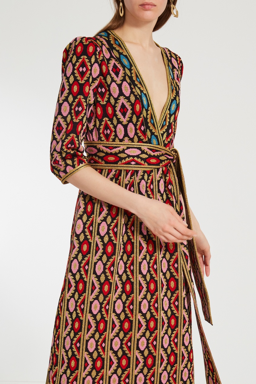 фото Разноцветное платье макси с поясом gucci