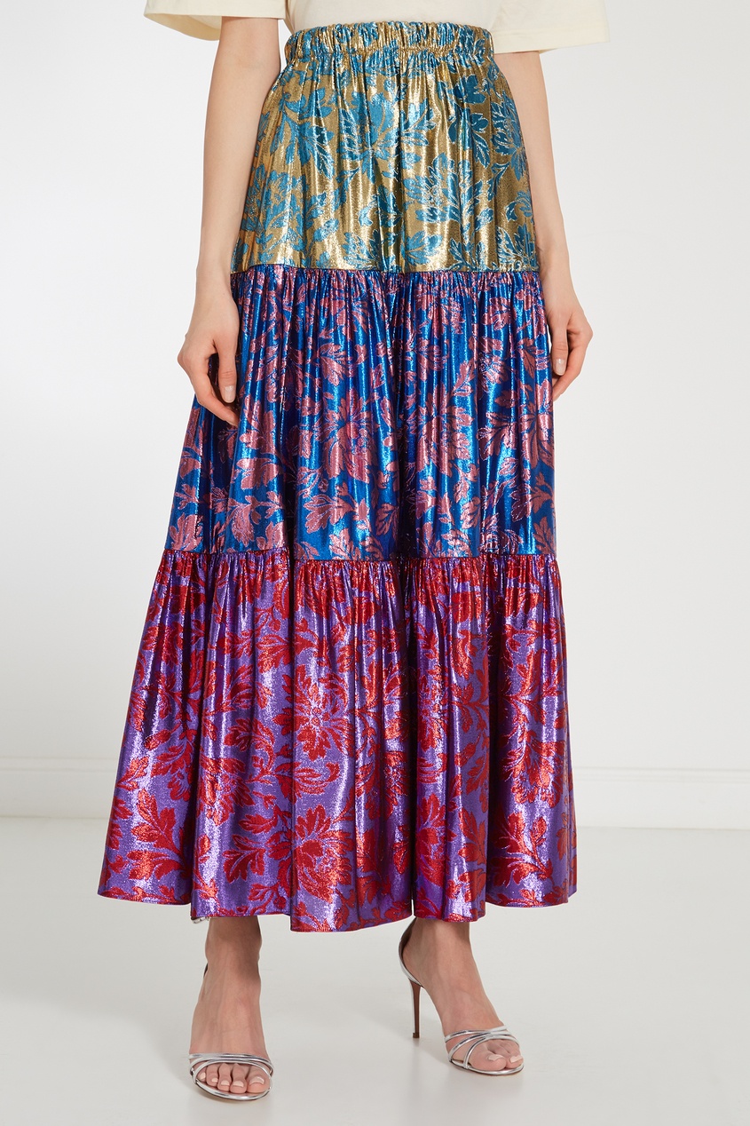фото Ярусная юбка с цветочным мотивом gucci