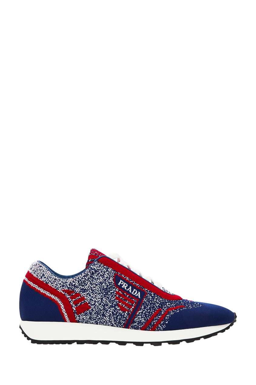 фото Красно-синие текстильные кроссовки Prada