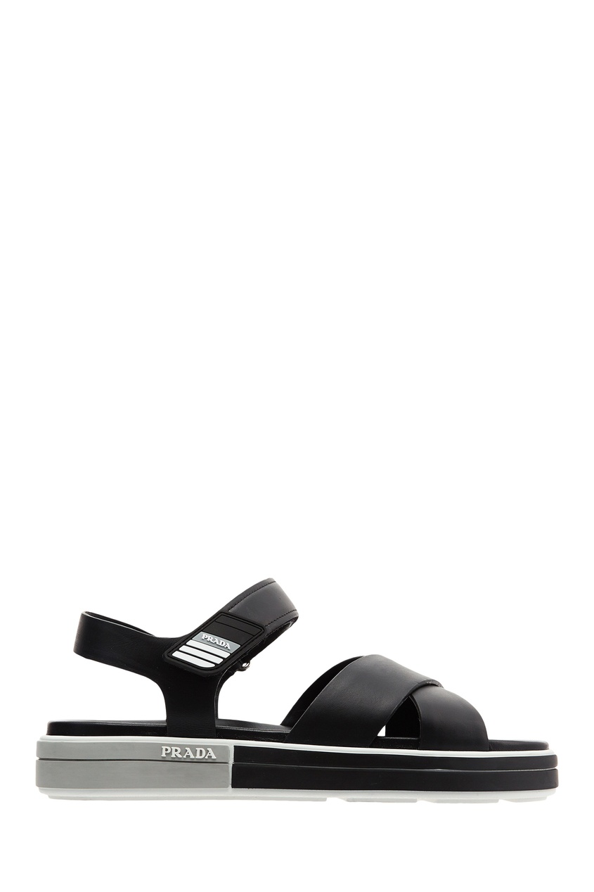 фото Серо-черные сандалии с логотипом prada