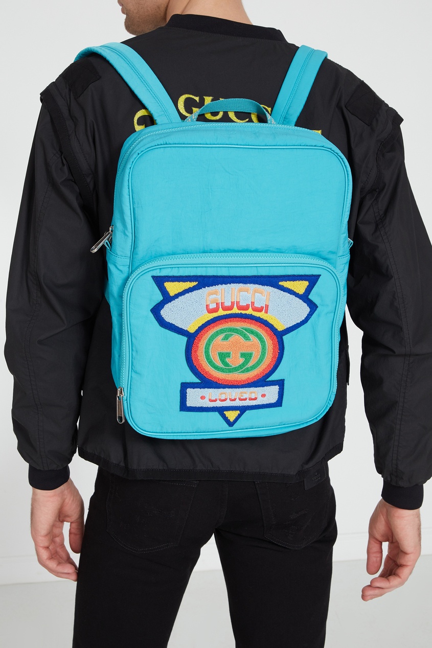 фото Голубой рюкзак с аппликацией Gucci man