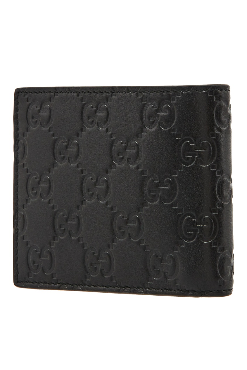 фото Черный кожаный кошелек с яркой аппликацией Gucci man