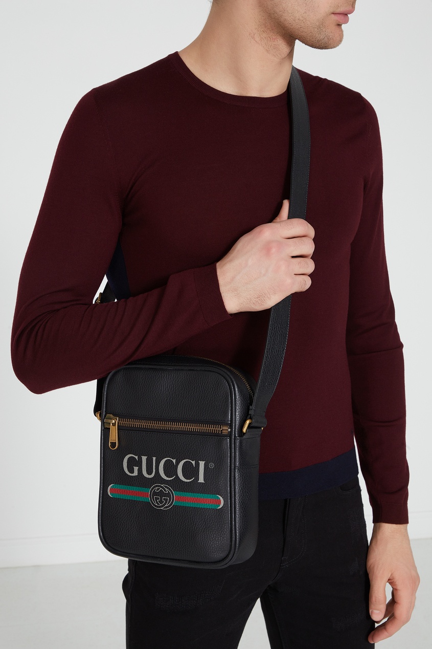 фото Кожаный мессенджер с логотипом Gucci man