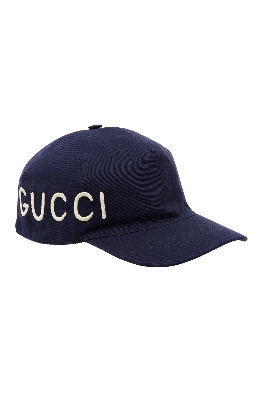 фото Темно-синяя бейсболка с белой вышитой надписью Gucci