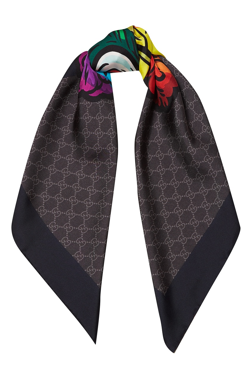 фото Шелковый платок с мотивом GG и орланом Gucci