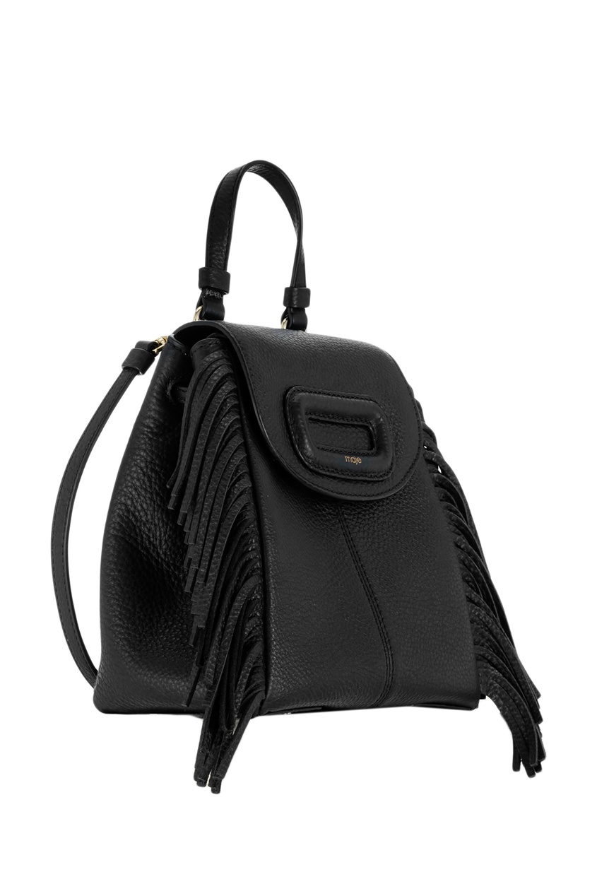 фото Черная кожаная сумка с бахромой maje