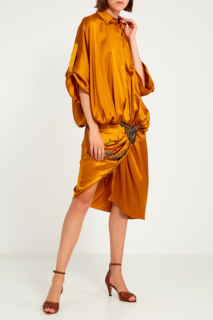 фото Желтое платье с драпировкой и декором alena akhmadullina