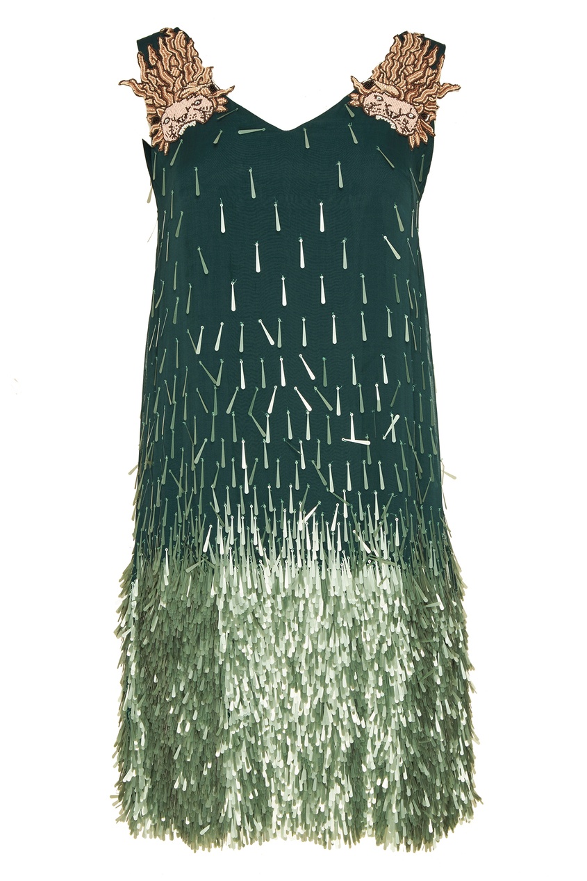 фото Зеленое платье с вышивкой и стеклярусом alena akhmadullina