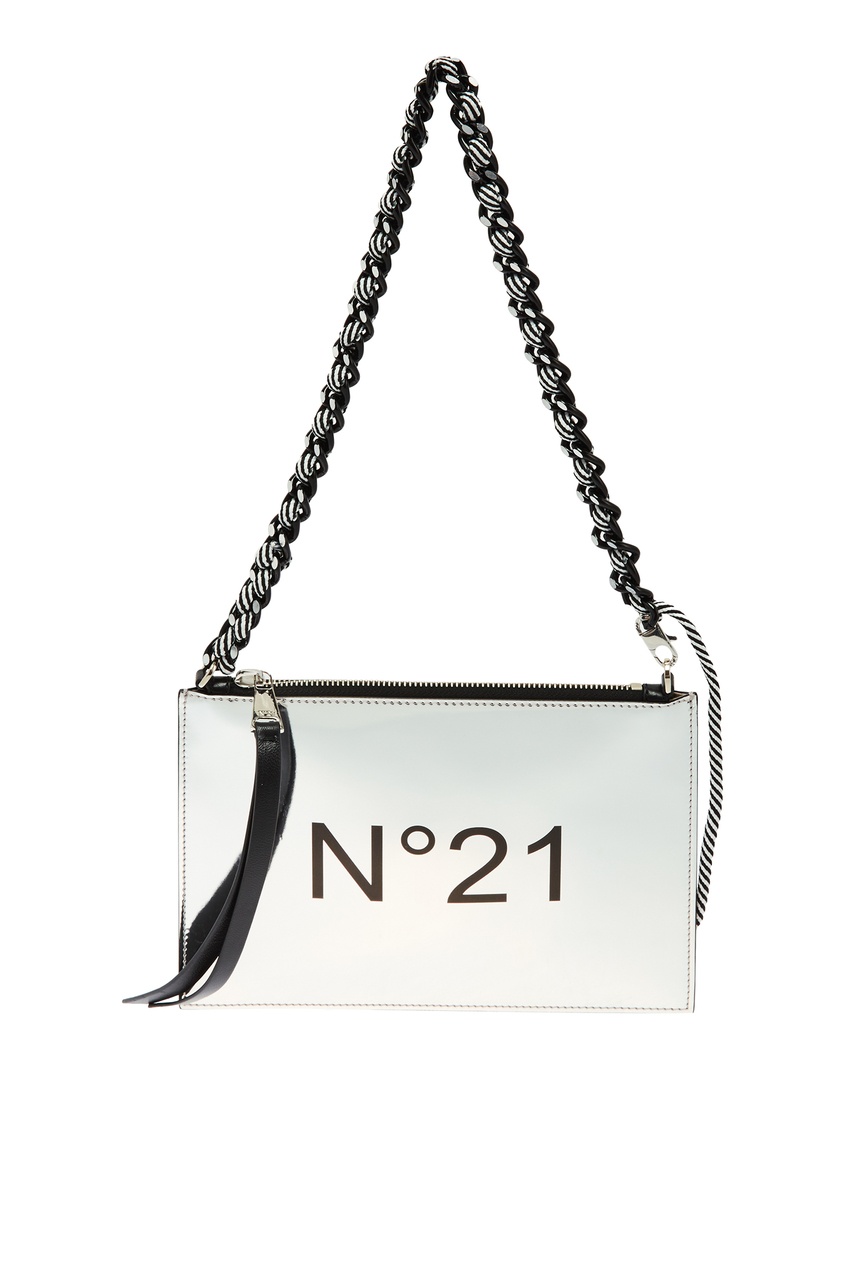 фото Серебристая сумка с черным логотипом no.21