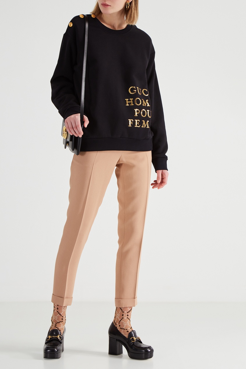 фото Черный свитшот с золотистым декором Gucci