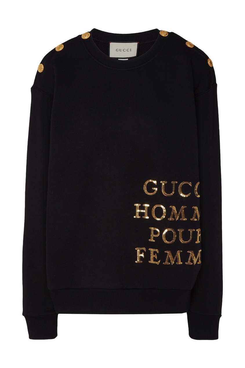 фото Черный свитшот с золотистым декором Gucci