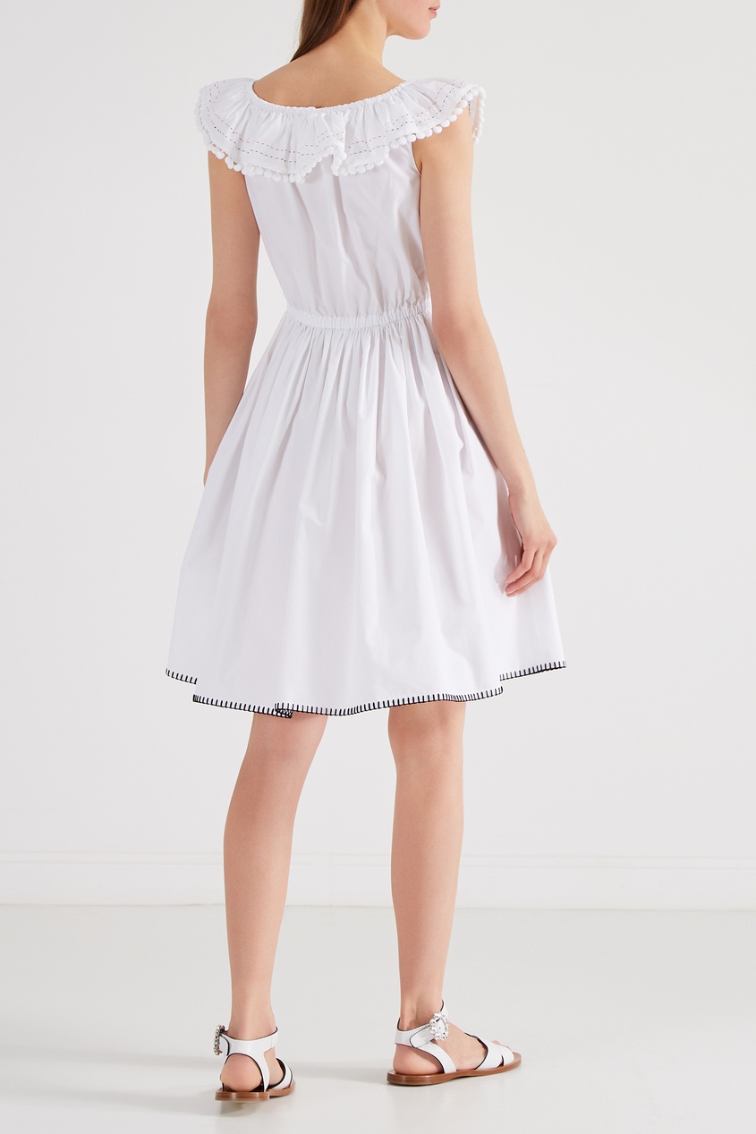 фото Белое поплиновое платье с помпонами Miu miu