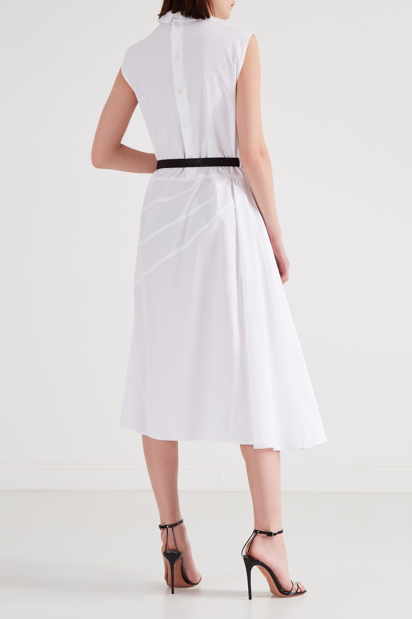 фото Асимметричное поплиновое платье с поясом Miu miu