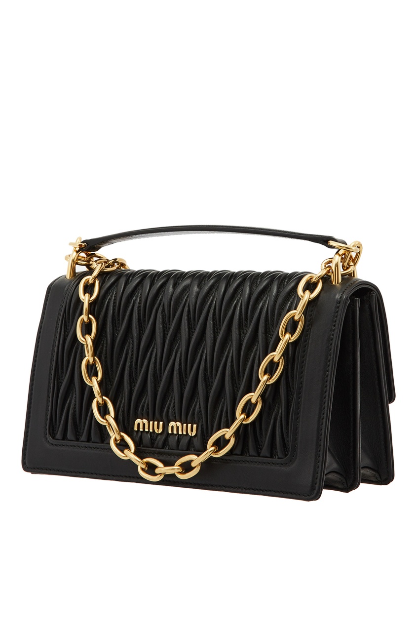 фото Черная стеганая сумка miu solitaire miu miu