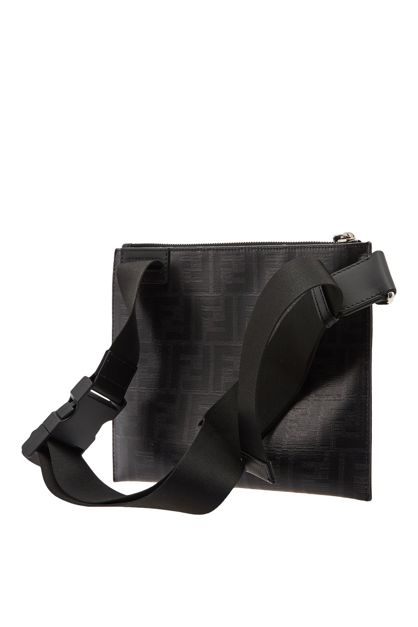 фото Черная сумка-мессенджер с монограммами FF и кожаной аппликацией Fendi