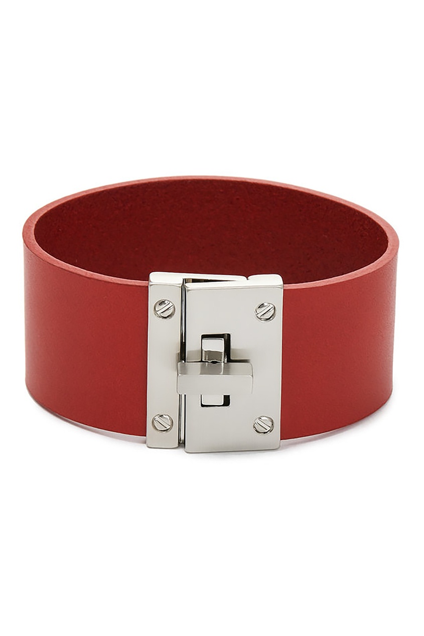 фото Красный кожаный браслет с серебристым замком tannum