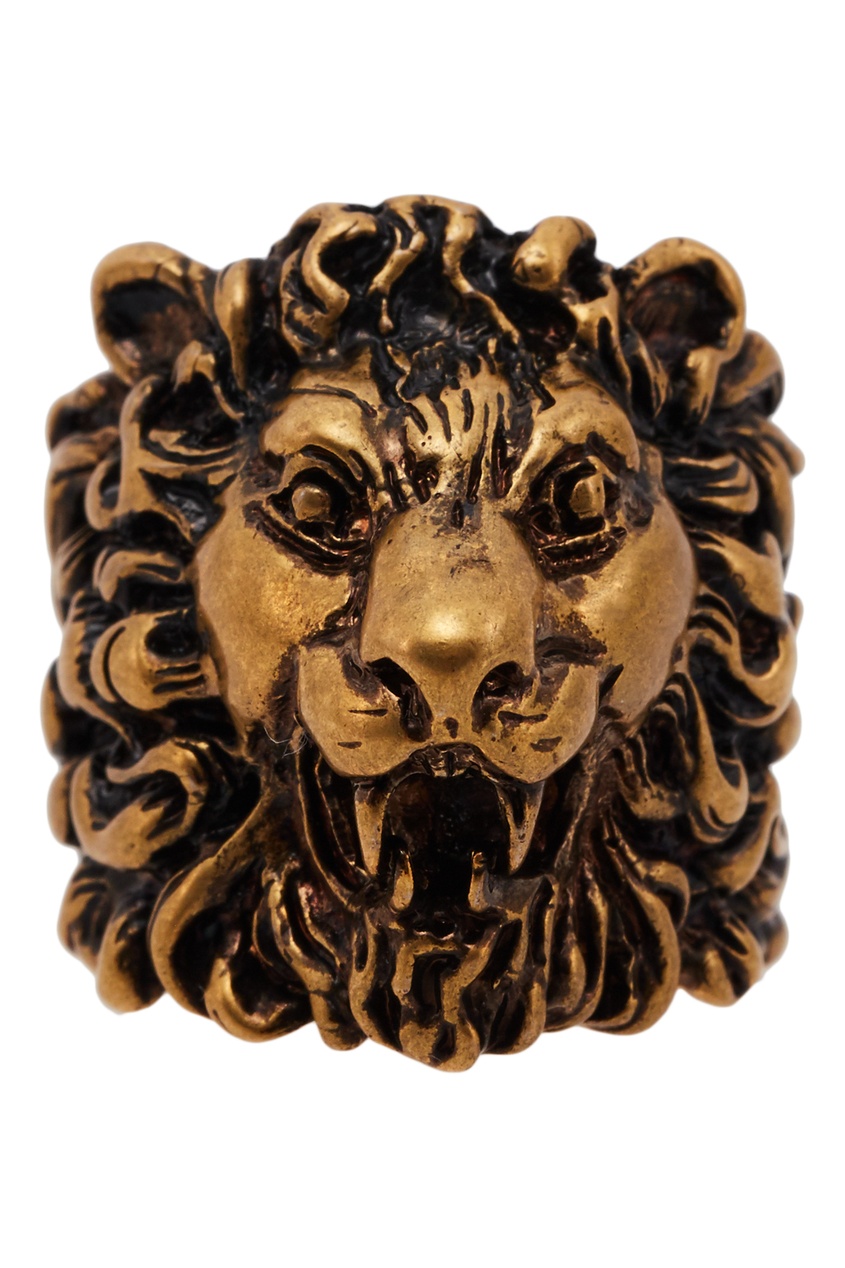 фото Золотистое кольцо с головой льва Gucci