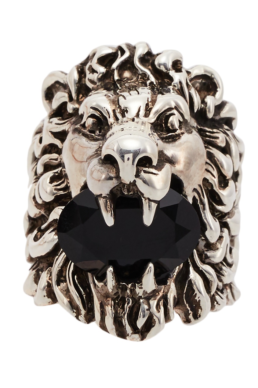 фото Серебристое кольцо с головой льва Gucci