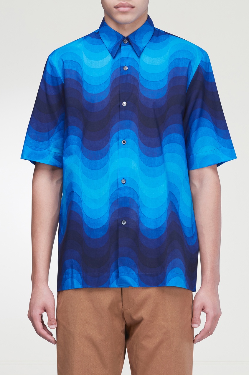 фото Голубая рубашка с принтом Dries van noten