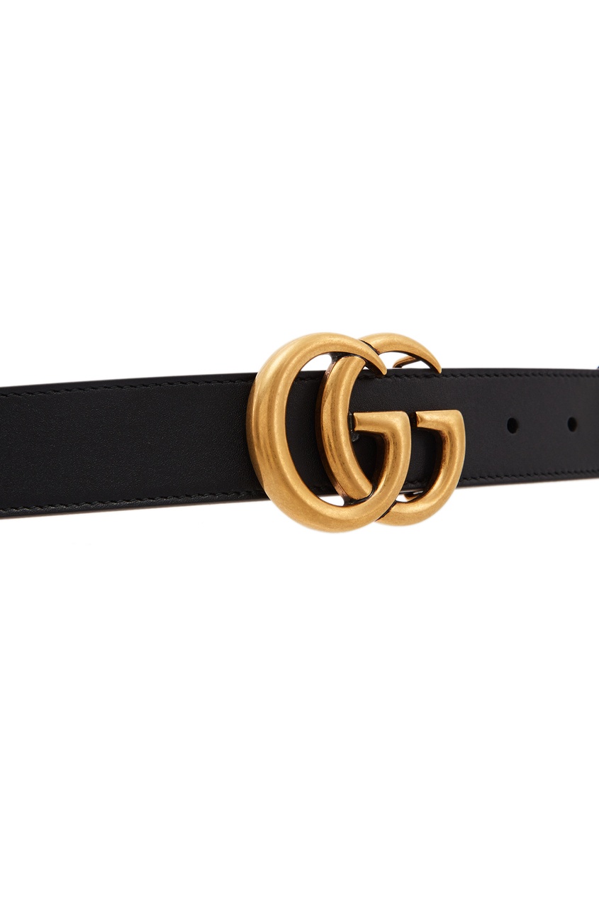 фото Черный кожаный ремень с пряжкой GG Gucci man