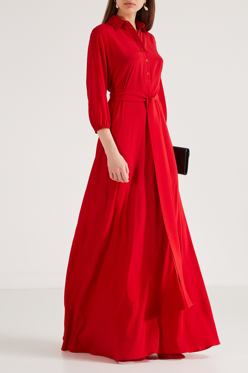 фото Красное платье-рубашка с поясом laroom