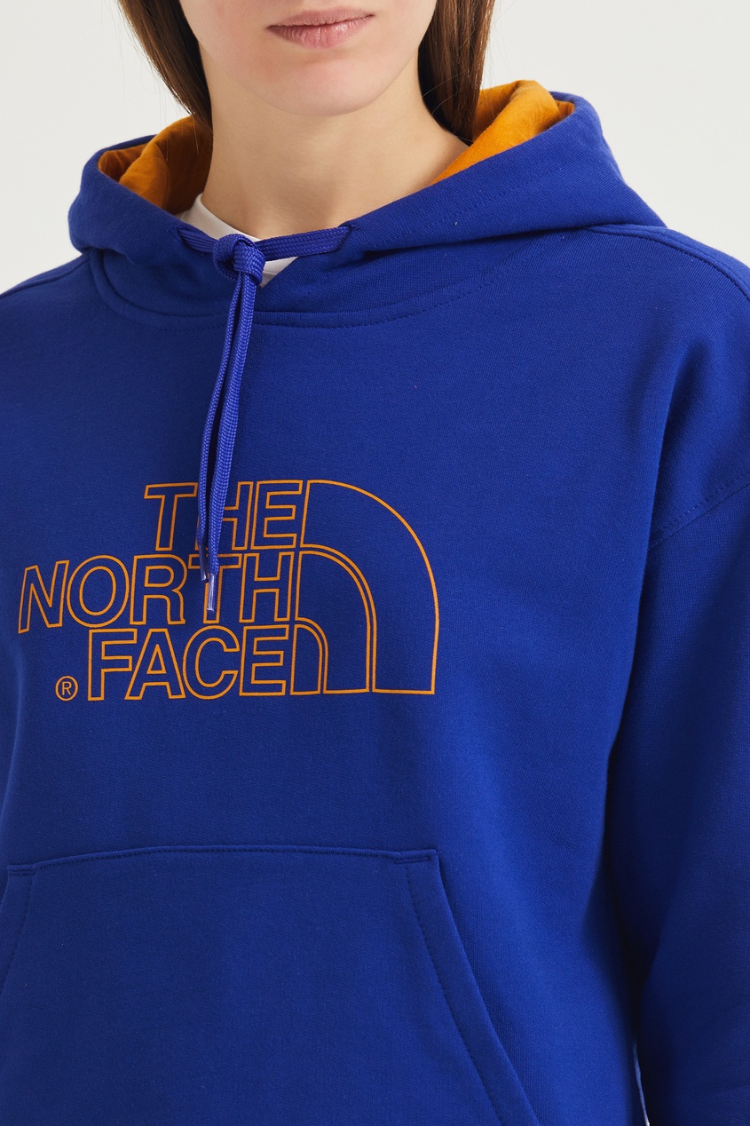 фото Синее худи с оранжевым логотипом the north face