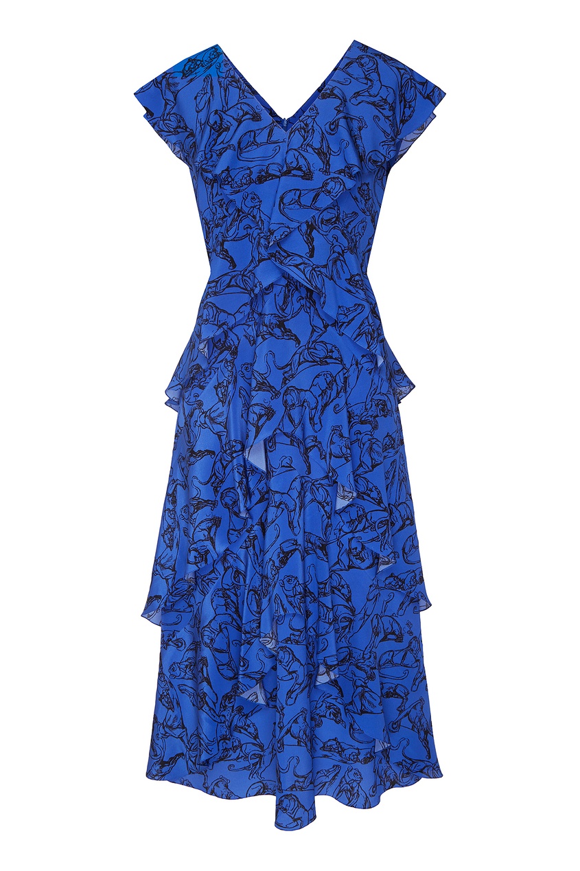 фото Синее платье с принтом и оборками chapurin