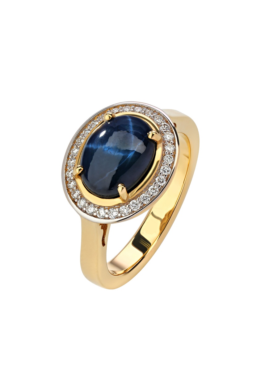 фото Золотое кольцо с бриллиантами и звездчатым сапфиром Кремлевские мастера