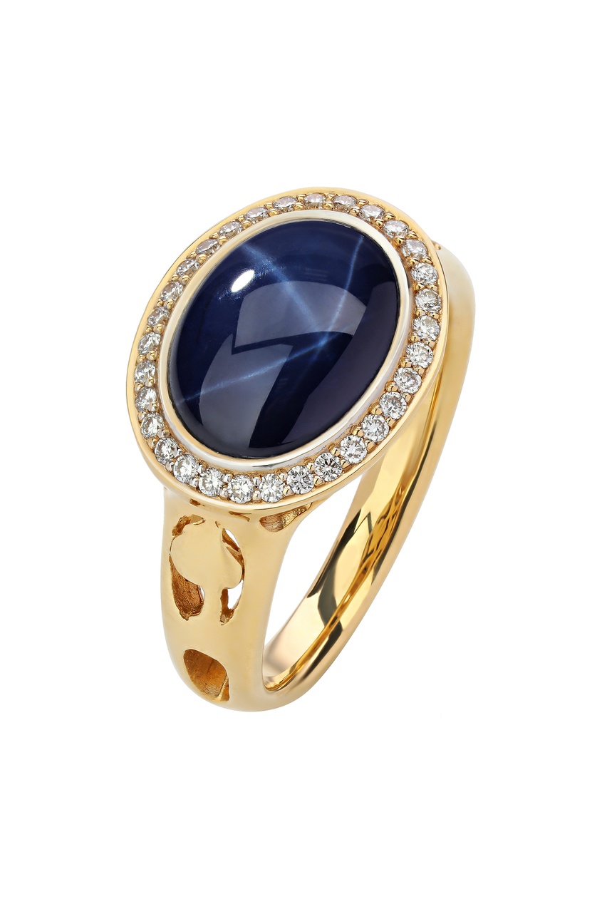 фото Золотое кольцо со звездчатым сапфиром и бриллиантами Кремлевские мастера