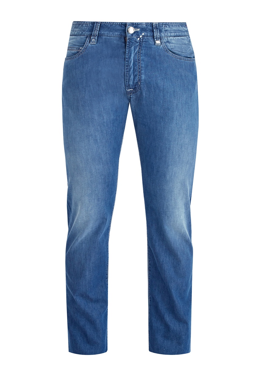 фото Голубые джинсы с потертостями cortigiani