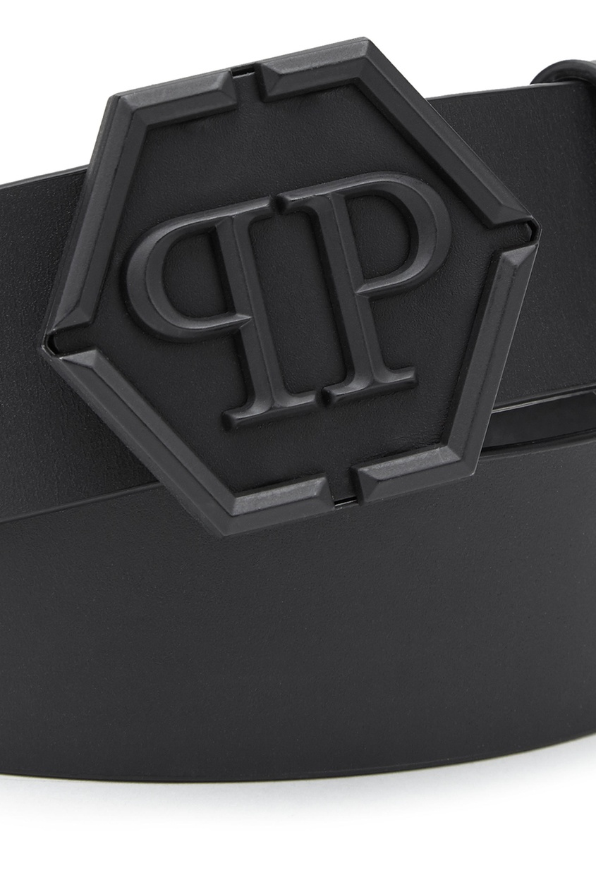 фото Черный ремень с логотипом philipp plein